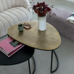 Made in Meubles Table Basse|Table Gigogne<Table basse gigogne en aluminium doré et métal noir Victoria