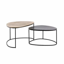 Made in Meubles Table Basse|Table Gigogne<Table basse gigogne en aluminium doré et métal noir Victoria