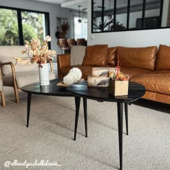 Made in Meubles Table Basse|Table Gigogne<Table basse gigogne en bois de manguier noir Valério