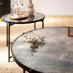 Made in Meubles Table Basse|Table Gigogne<Table basse gigogne en verre fumé et métal Florian