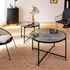 Made in Meubles Table Basse|Table Gigogne<Table basse gigogne en verre fumé et métal Florian