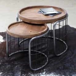 Made in Meubles Table Basse|Table Gigogne<Table basse gigogne industrielle en métal gris Chiara