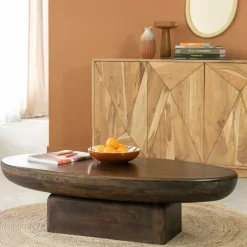 Made in Meubles Table Basse<Table basse ovale en bois de manguier Morana