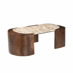 Made in Meubles Table Basse<Table basse ovale en bois de manguier et marbre Agnès