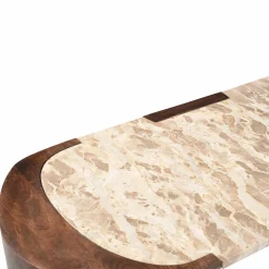 Made in Meubles Table Basse<Table basse ovale en bois de manguier et marbre Agnès