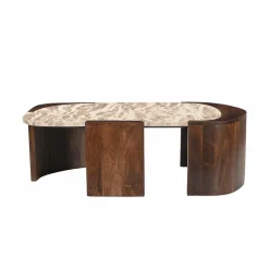 Made in Meubles Table Basse<Table basse ovale en bois de manguier et marbre Agnès