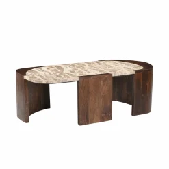 Made in Meubles Table Basse<Table basse ovale en bois de manguier et marbre Agnès