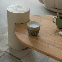 Made in Meubles Table Basse<Table basse ovale en bois effet béton et bois d'acacia Dalva