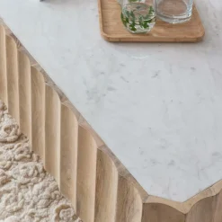 Made in Meubles Table Basse<Table basse rectangulaire en bois de manguier et marbre blanc Moana