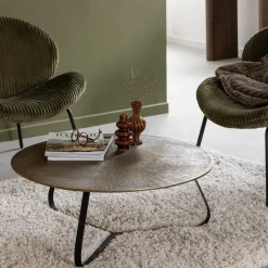 Made in Meubles Table Basse<Table basse ronde en aluminium doré et métal noir Aurèle