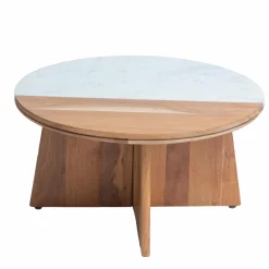 Made in Meubles Table Basse<Table basse ronde en bois d'acacia et marbre Homère