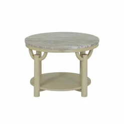 Made in Meubles Table Basse<Table basse ronde en bois de manguier et marbre Isabella