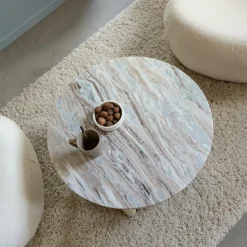 Made in Meubles Table Basse<Table basse ronde en bois de manguier et marbre Isabella