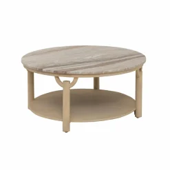 Made in Meubles Table Basse<Table basse ronde en bois de manguier et marbre Isabella