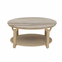 Made in Meubles Table Basse<Table basse ronde en bois de manguier et marbre Isabella