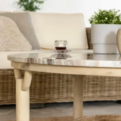 Made in Meubles Table Basse<Table basse ronde en bois de manguier et marbre Isabella