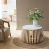 Made in Meubles Table Basse<Table basse ronde en bois de manguier et marbre blanc Moana