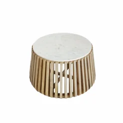 Made in Meubles Table Basse<Table basse ronde en bois de manguier et marbre blanc Moana