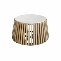 Made in Meubles Table Basse<Table basse ronde en bois de manguier et marbre blanc Moana