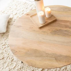 Made in Meubles Table Basse<Table basse ronde en bois de manguier et métal Aimée