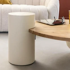 Made in Meubles Table Basse<Table basse ronde en bois effet béton et bois d'acacia Dalva