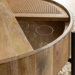 Made in Meubles Table Basse<Table basse ronde en bois et en cannage Lucie