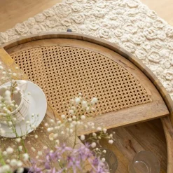 Made in Meubles Table Basse<Table basse ronde en bois et en cannage Lucie