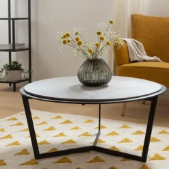 Made in Meubles Table Basse<Table basse ronde en bois et métal Céleste