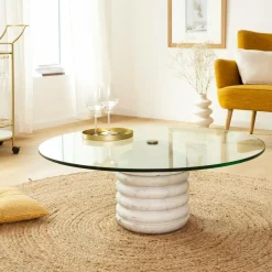 Made in Meubles Table Basse<Table basse ronde en marbre et verre Lara