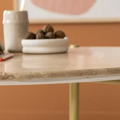 Made in Meubles Table Basse<Table basse ronde en marbre et métal doré Cerys