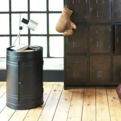 Made in Meubles Chevet<Table de chevet bidon en métal noir Meryl