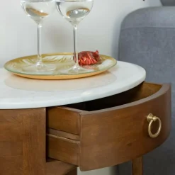 Made in Meubles Chevet<Table de chevet en manguier et marbre Enoa