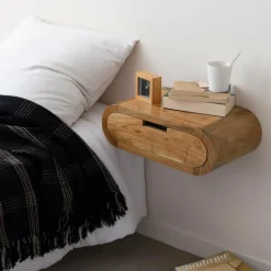 Made in Meubles Chevet<Table de chevet murale arrondie en bois d'acacia Orane