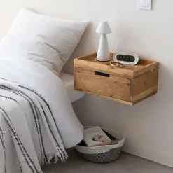 Made in Meubles Chevet<Table de chevet murale carrée en bois d'acacia Orane