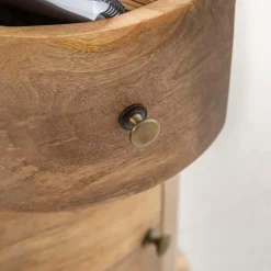 Made in Meubles Chevet<Table de chevet ronde en bois de manguier avec porte Maëva