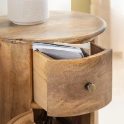 Made in Meubles Chevet<Table de chevet ronde en bois de manguier avec porte Maëva