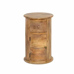 Made in Meubles Chevet<Table de chevet ronde en bois de manguier avec porte Maëva