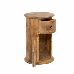 Made in Meubles Chevet<Table de chevet ronde en bois de manguier avec porte Maëva