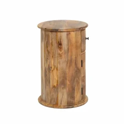 Made in Meubles Chevet<Table de chevet ronde en bois de manguier avec porte Maëva