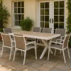 Made in Meubles Table De Jardin<Table de jardin blanche et effet bois en aluminium Ayden