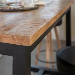 Made in Meubles Table À Manger<Table haute en bois de manguier et métal Petra