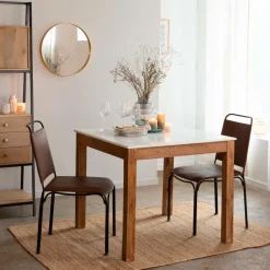 Made in Meubles Table À Manger<Table à manger carrée en bois d'acacia et marbre Arthuro