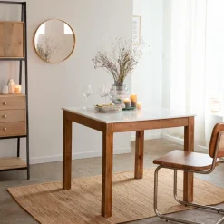 Made in Meubles Table À Manger<Table à manger carrée en bois d'acacia et marbre Arthuro