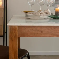 Made in Meubles Table À Manger<Table à manger carrée en bois d'acacia et marbre Arthuro