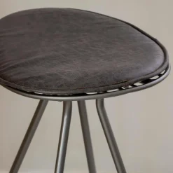 Made in Meubles Tabouret De Bar<Tabouret de bar en cuir gris et métal Lya