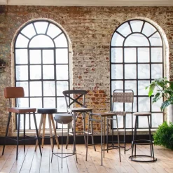 Made in Meubles Tabouret De Bar<Tabouret de bar en cuir marron et métal noir Victoire