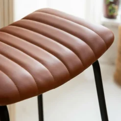 Made in Meubles Tabouret De Bar<Tabouret de bar en cuir marron et métal Alexandre (lot de 2)