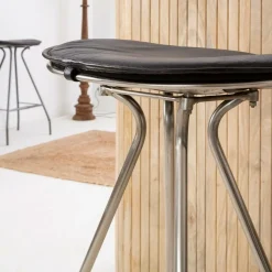 Made in Meubles Tabouret De Bar<Tabouret de bar en cuir noir et métal Lya