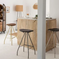 Made in Meubles Tabouret De Bar<Tabouret de bar en cuir noir et métal Lya