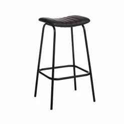 Made in Meubles Tabouret De Bar<Tabouret de bar en cuir noir et métal Alexandre (lot de 2)